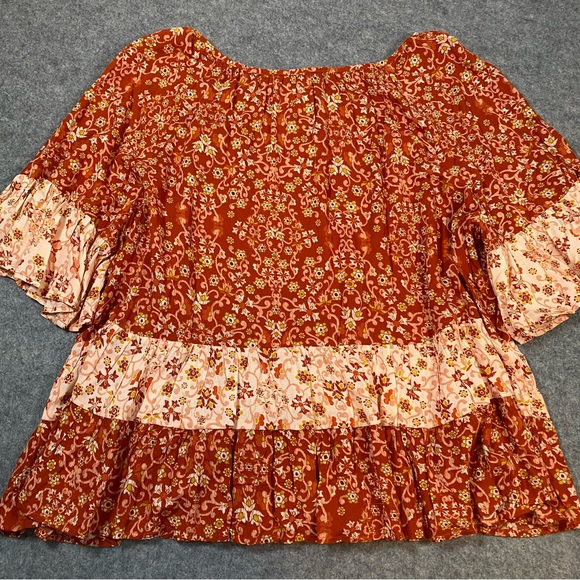 Cato Tiered Floral Print Bohemian Blouse Bell Sleeves Size 22/24 NWT - Picture 10 of 12